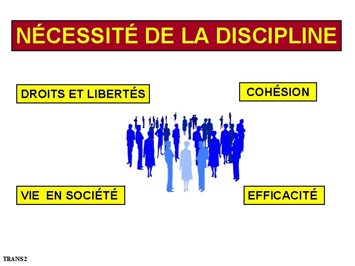 NÉCESSITÉ DE LA DISCIPLINE DROITS ET LIBERTÉS COHÉSION VIE EN SOCIÉTÉ EFFICACITÉ TRANS 2