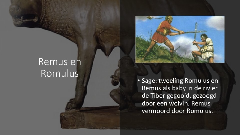 Remus en Romulus • Sage: tweeling Romulus en Remus als baby in de rivier