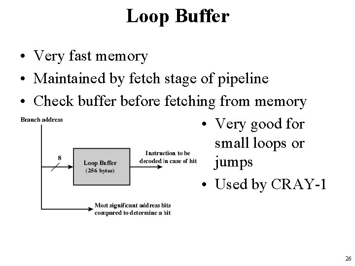 Loop Buffer • Very fast memory • Maintained by fetch stage of pipeline •