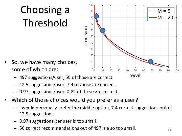 Choosing a Threshold • So, we have many choices, some of which are: –