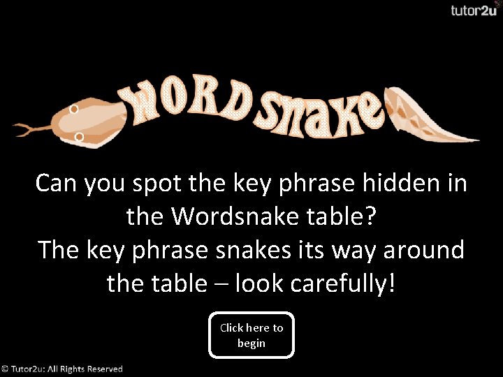 Teacher setup Can you spot the key phrase hidden in the Wordsnake table? The