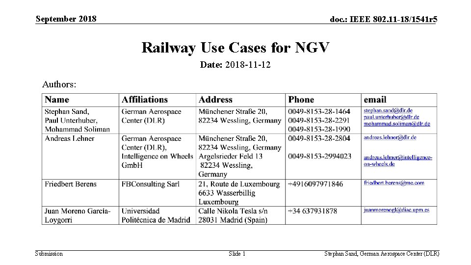 September 2018 doc. : IEEE 802. 11 -18/1541 r 5 Railway Use Cases for