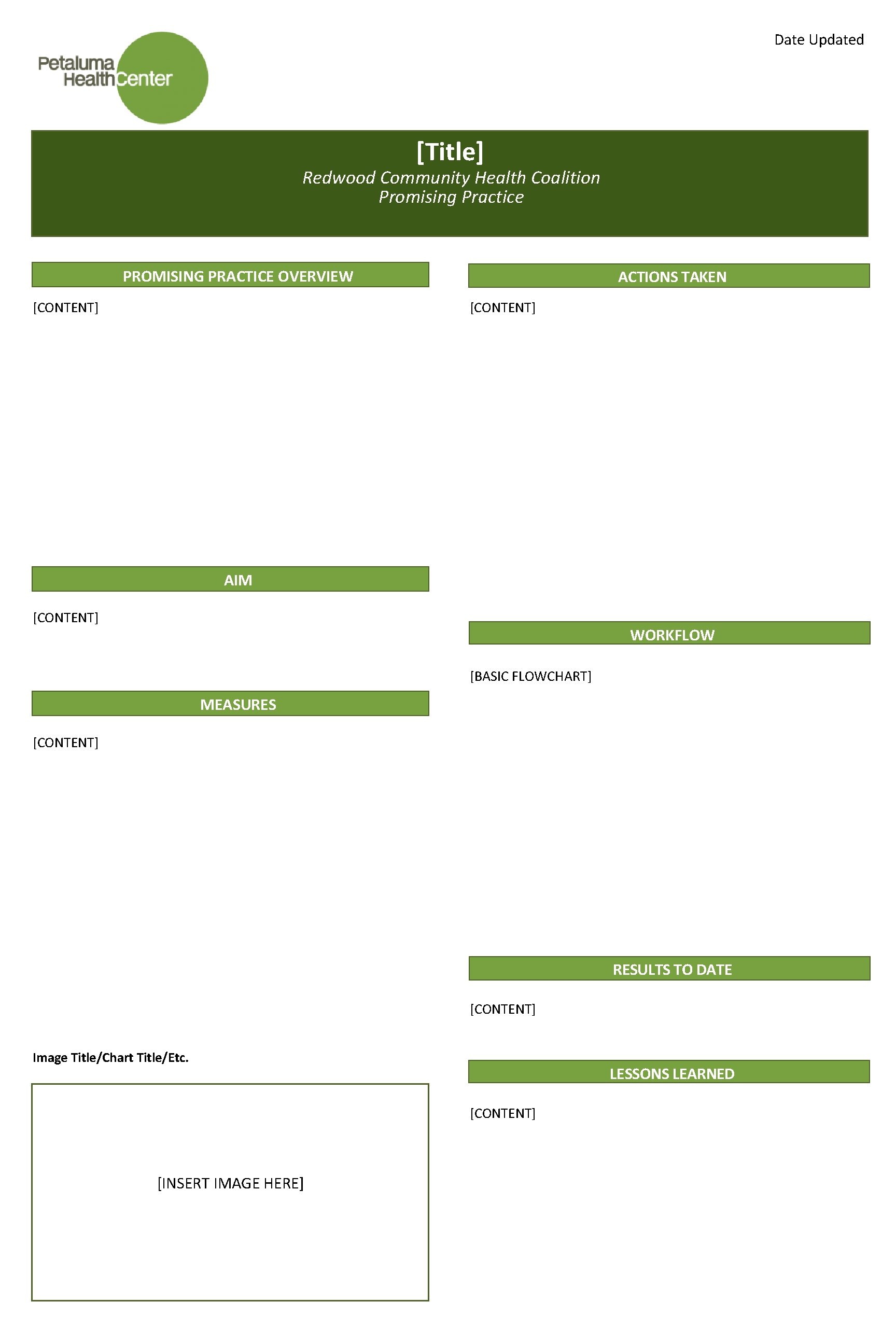 Date Updated [Title] Redwood Community Health Coalition Promising Practice PROMISING PRACTICE OVERVIEW [CONTENT] ACTIONS