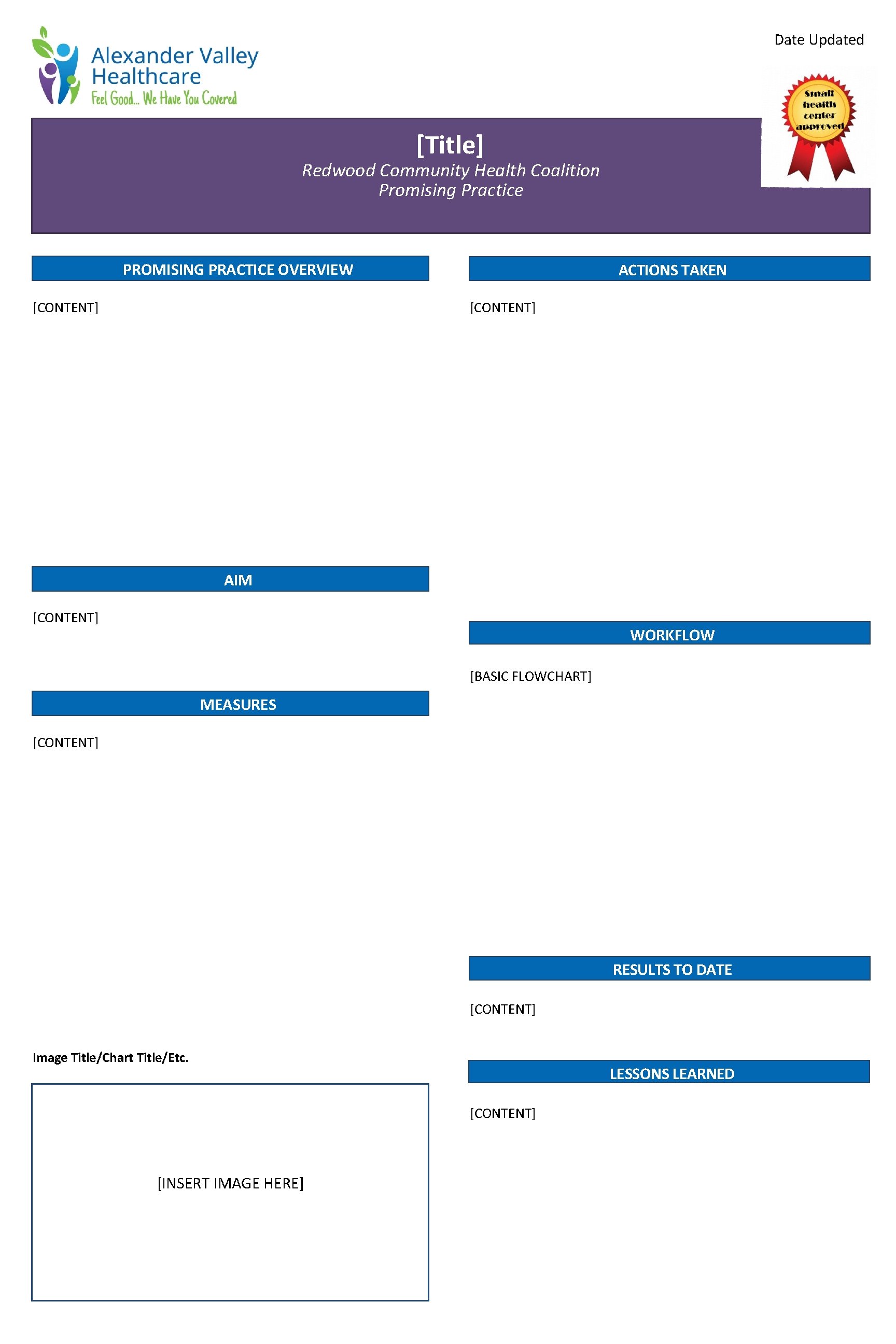 Date Updated [Title] Redwood Community Health Coalition Promising Practice PROMISING PRACTICE OVERVIEW [CONTENT] ACTIONS