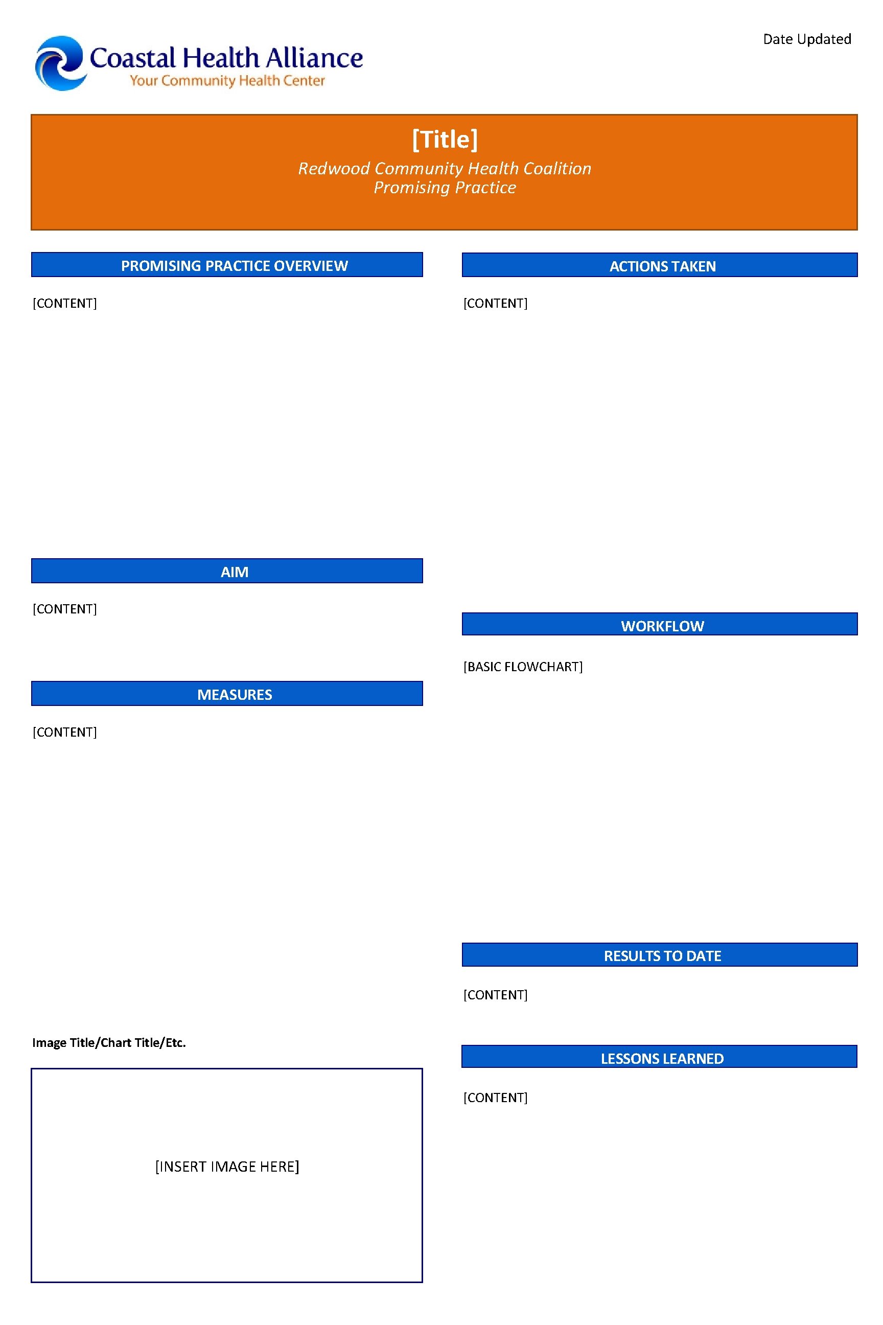 Date Updated [Title] Redwood Community Health Coalition Promising Practice PROMISING PRACTICE OVERVIEW [CONTENT] ACTIONS