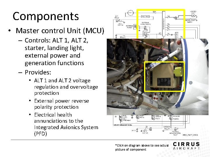 Components • Master control Unit (MCU) – Controls: ALT 1, ALT 2, starter, landing