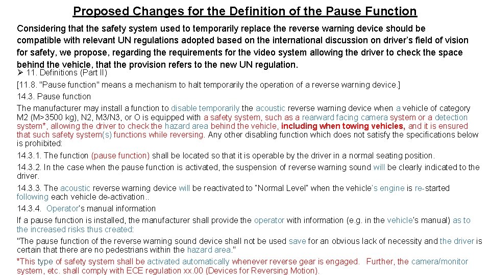 Proposed Changes for the Definition of the Pause Function Considering that the safety system