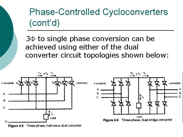 Phase-Controlled Cycloconverters (cont’d) 3 to single phase conversion can be achieved using either of