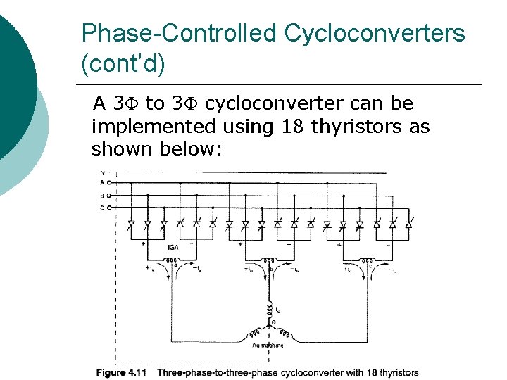 Phase-Controlled Cycloconverters (cont’d) A 3 to 3 cycloconverter can be implemented using 18 thyristors