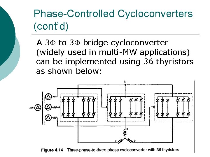 Phase-Controlled Cycloconverters (cont’d) A 3 to 3 bridge cycloconverter (widely used in multi-MW applications)