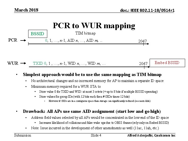 March 2018 doc. : IEEE 802. 11 -18/0514 r 1 PCR to WUR mapping