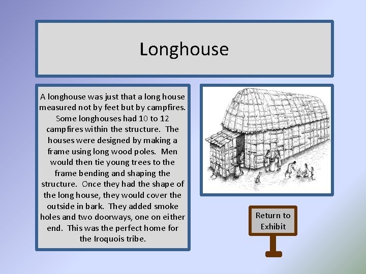 Longhouse A longhouse was just that a long house measured not by feet but