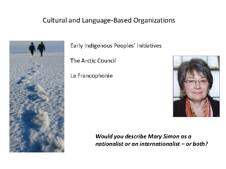 Cultural and Language-Based Organizations Early Indigenous Peoples’ Initiatives The Arctic Council La Francophonie Would