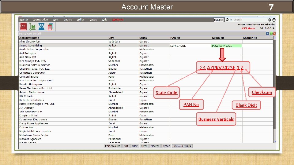 7 Account Master 24 AZPKV 7423 E 1 Z _ Checksum State Code PAN