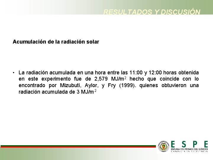 RESULTADOS Y DISCUSIÓN Acumulación de la radiación solar • La radiación acumulada en una