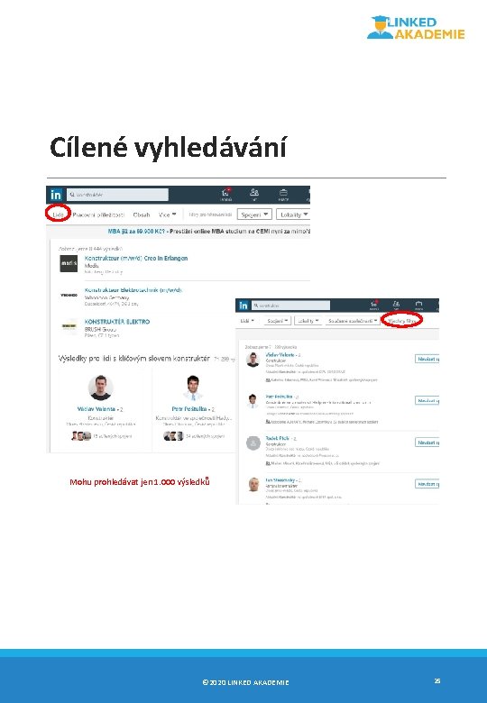 Cílené vyhledávání Mohu prohledávat jen 1. 000 výsledků © 2020 LINKED AKADEMIE 25 