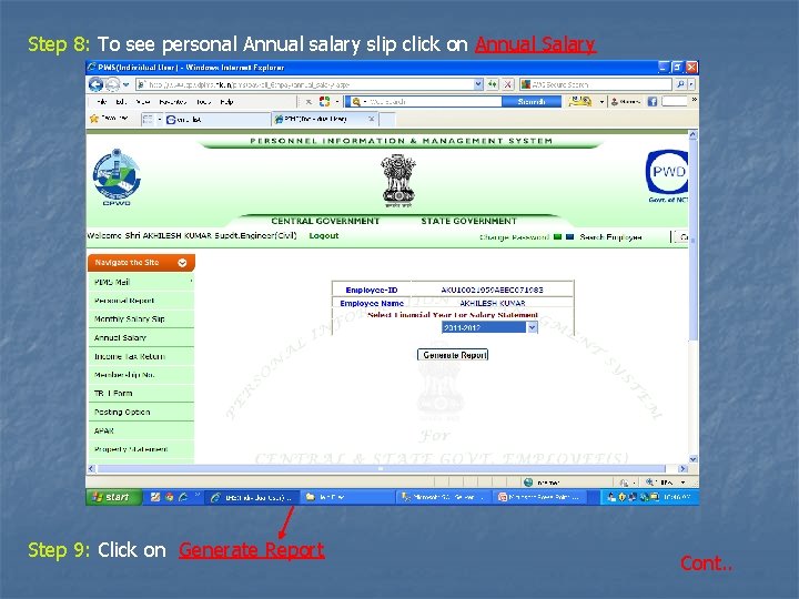 Step 8: To see personal Annual salary slip click on Annual Salary Step 9: