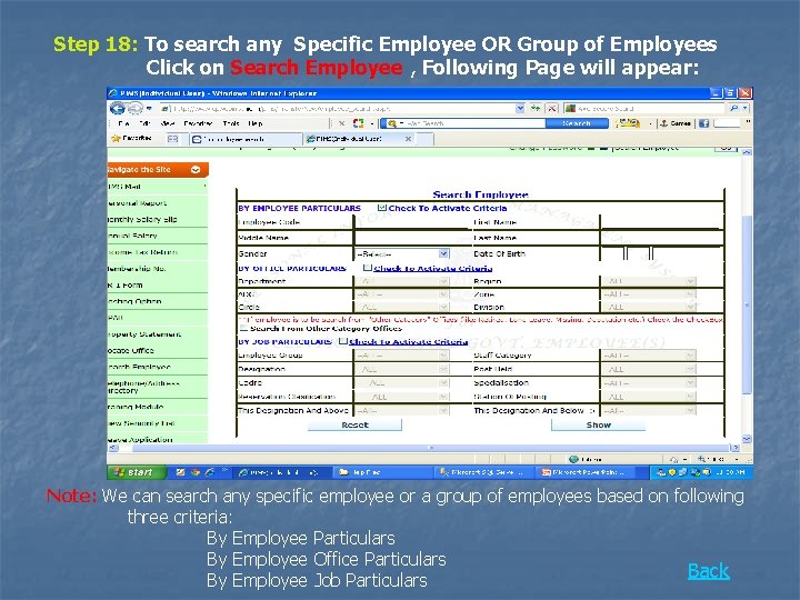 Step 18: To search any Specific Employee OR Group of Employees Click on Search