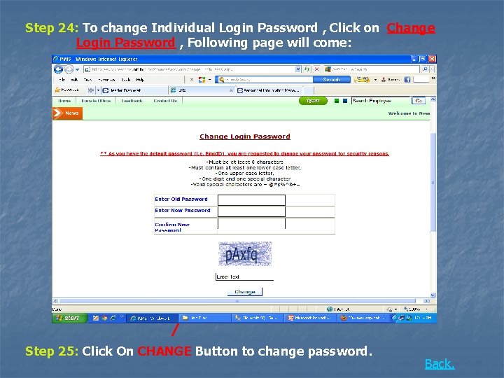 Step 24: To change Individual Login Password , Click on Change Login Password ,