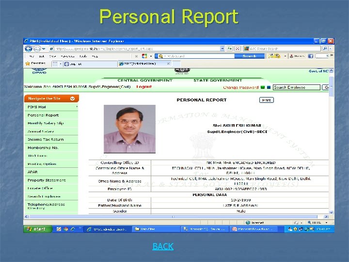 Personal Report BACK 