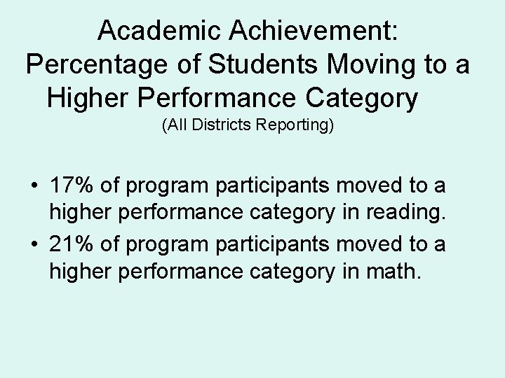 Academic Achievement: Percentage of Students Moving to a Higher Performance Category (All Districts Reporting)