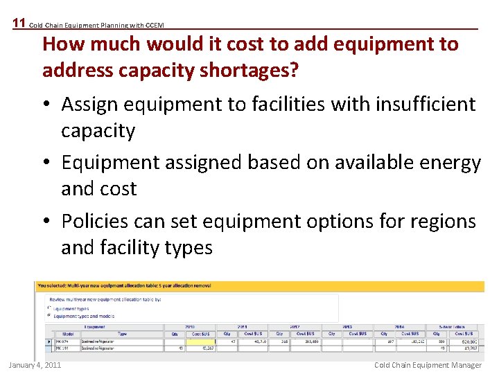 11 Cold Chain Equipment Planning with CCEM How much would it cost to add