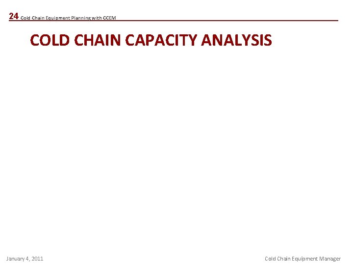24 Cold Chain Equipment Planning with CCEM COLD CHAIN CAPACITY ANALYSIS January 4, 2011