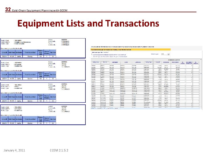 32 Cold Chain Equipment Planning with CCEM Equipment Lists and Transactions January 4, 2011