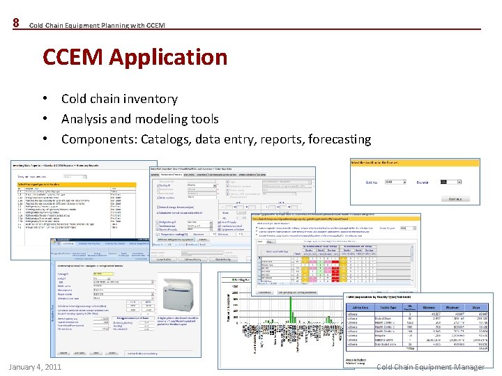 8 Cold Chain Equipment Planning with CCEM Application • Cold chain inventory • Analysis