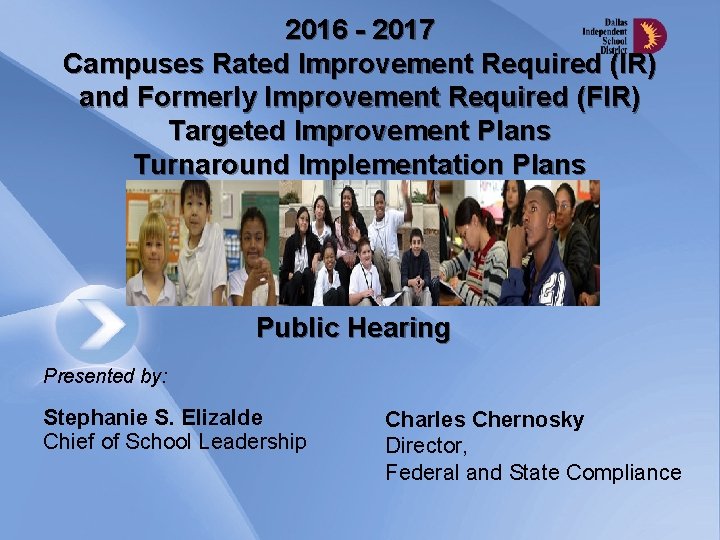 2016 2017 Campuses Rated Improvement Required IR and