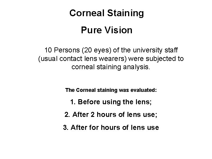 Corneal Staining Pure Vision 10 Persons (20 eyes) of the university staff (usual contact