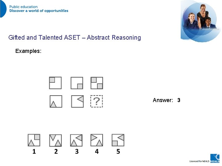 Gifted and Talented ASET – Abstract Reasoning Examples: Answer: 3 