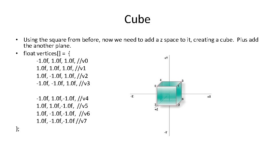 Cube • Using the square from before, now we need to add a z