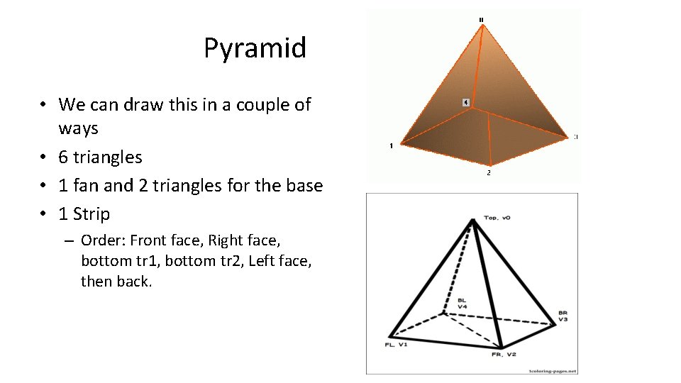 Pyramid • We can draw this in a couple of ways • 6 triangles