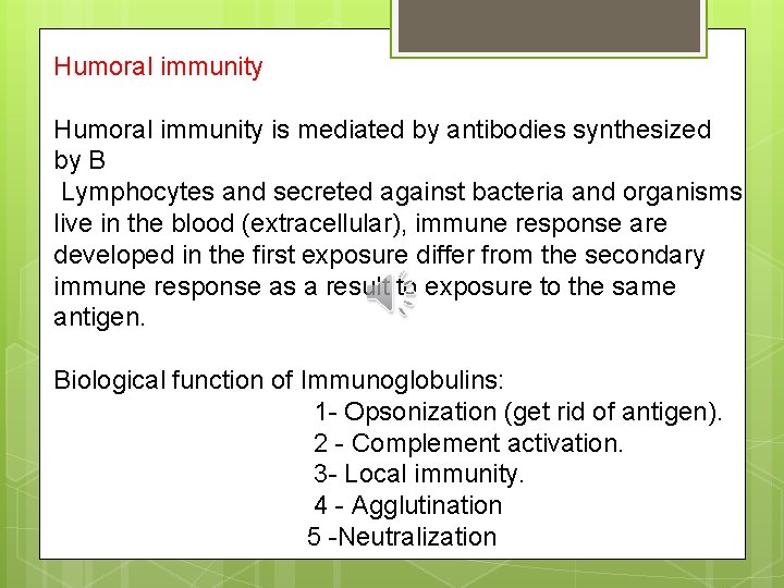 Humoral immunity is mediated by antibodies synthesized by B Lymphocytes and secreted against bacteria