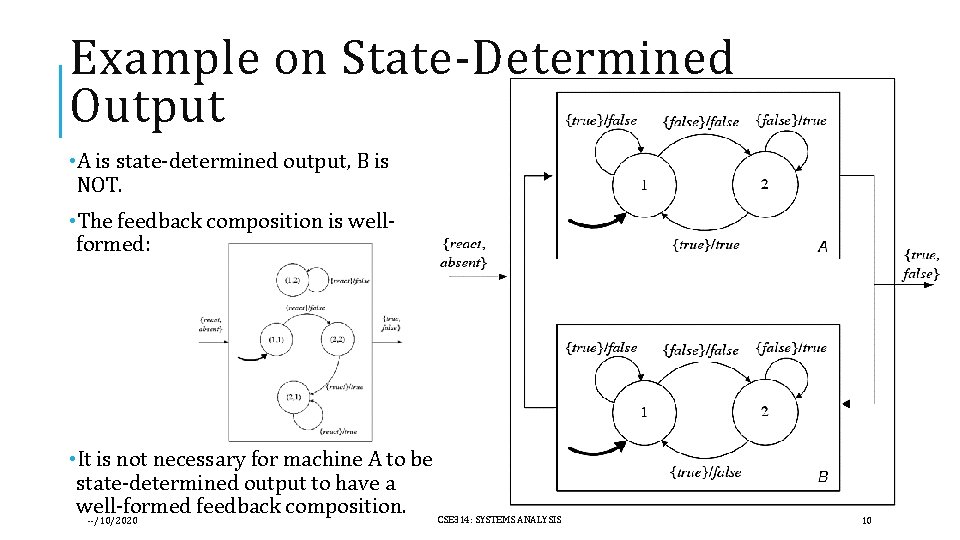 Example on State-Determined Output • A is state-determined output, B is NOT. • The