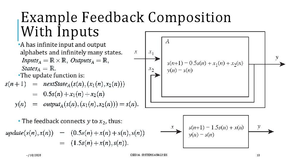 Example Feedback Composition With Inputs --/10/2020 CSE 314: SYSTEMS ANALYSIS 13 