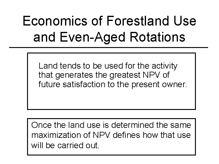 Economics of Forestland Use and Even-Aged Rotations Land tends to be used for the