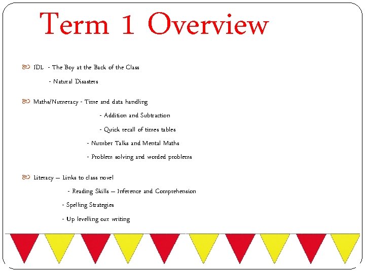 Term 1 Overview IDL - The Boy at the Back of the Class -