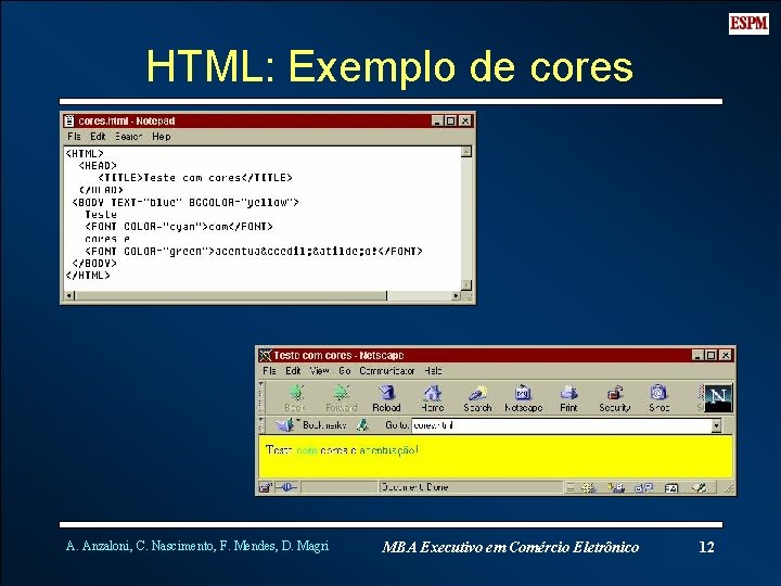 HTML: Exemplo de cores A. Anzaloni, C. Nascimento, F. Mendes, D. Magri MBA Executivo