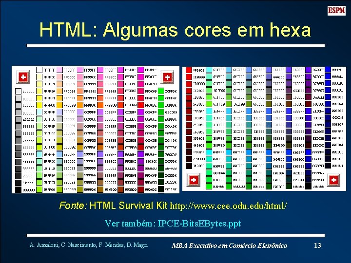 HTML: Algumas cores em hexa Fonte: HTML Survival Kit http: //www. cee. odu. edu/html/