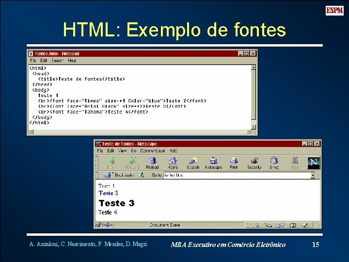 HTML: Exemplo de fontes A. Anzaloni, C. Nascimento, F. Mendes, D. Magri MBA Executivo