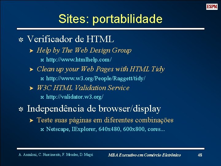 Sites: portabilidade I Verificador de HTML ? Help by The Web Design Group 4