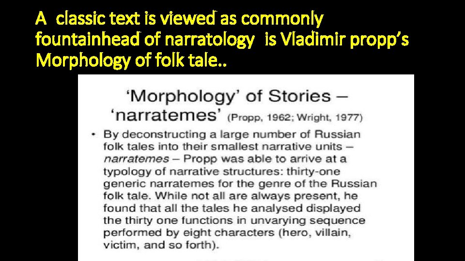 A classic text is viewed as commonly fountainhead of narratology is Vladimir propp’s Morphology