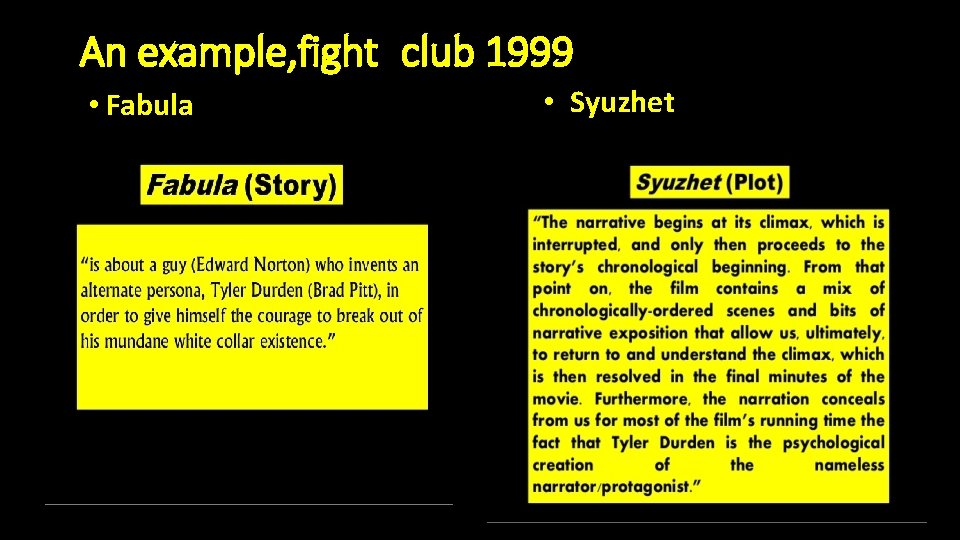 An example, fight club 1999 • Fabula • Syuzhet 