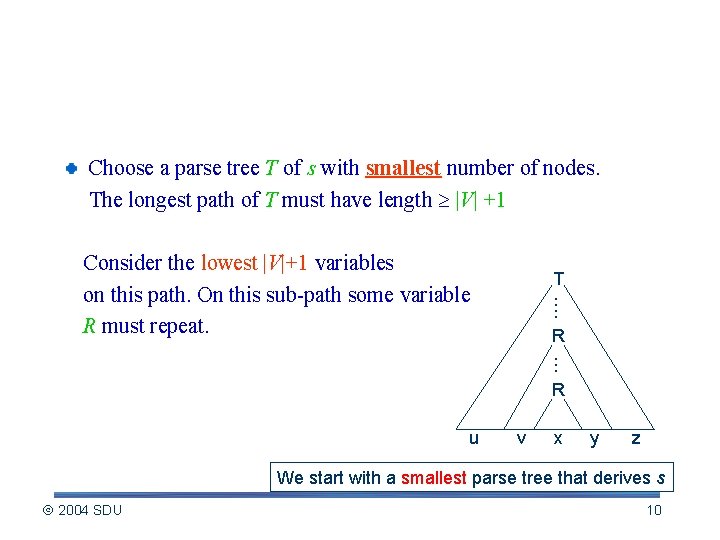 Details of Proof of Pumping Lemma (contd. ) Choose a parse tree T of