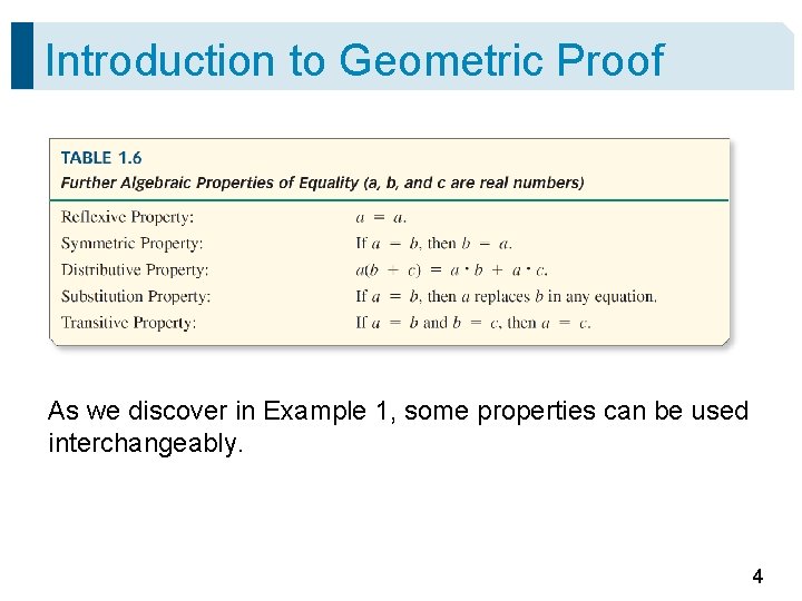 Introduction to Geometric Proof As we discover in Example 1, some properties can be