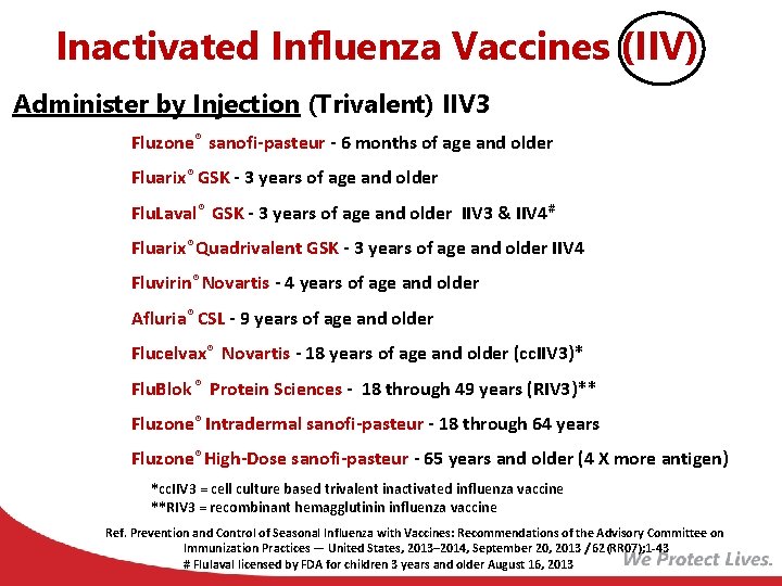 Inactivated Influenza Vaccines (IIV) Administer by Injection (Trivalent) IIV 3 Fluzone® sanofi-pasteur - 6