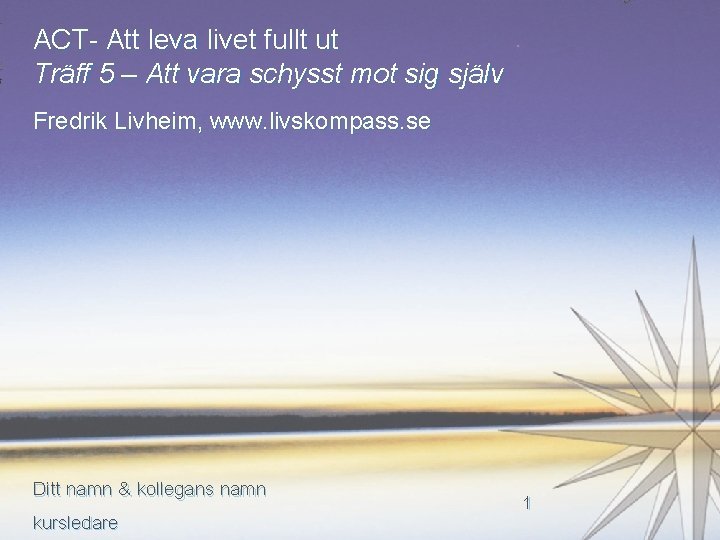 ACT- Att leva livet fullt ut Träff 5 – Att vara schysst mot sig