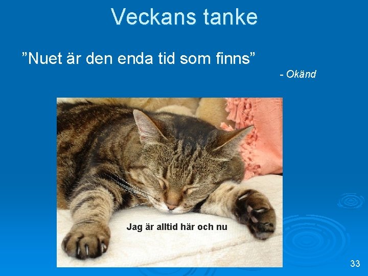 Veckans tanke ”Nuet är den enda tid som finns” - Okänd Jag är alltid